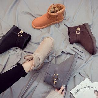 Genuine Suede Belted Snow Short Boots