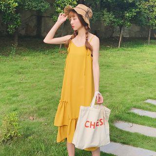 Plain Ruffle Hem Spaghetti Strap Midi Dress