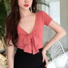 Bow Details V-neck Knit Top
