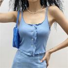 Ruffled-trim Button-down Crop Tank Top