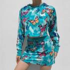 Set: Butterfly Print Hoodie + Miniskirt