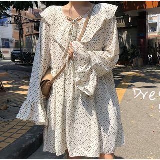 Dotted Long-sleeve Chiffon Dress As Shown In Figure - One Size