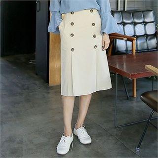 Button-front Zip-back Midi Skirt