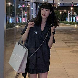 Loose-fit Blazer/plain High-waist Pleated Skirt