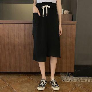 Irregular Hem Drawstring Midi Skirt