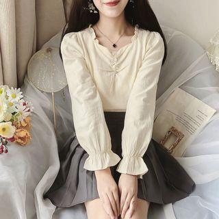 Square-neck Ruffle Trim Blouse Off-white - One Size