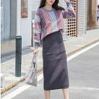 Set: Color Block Sweater + Straight Cut Midi Skirt
