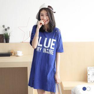 Short Sleeve Distressed Letter Dress