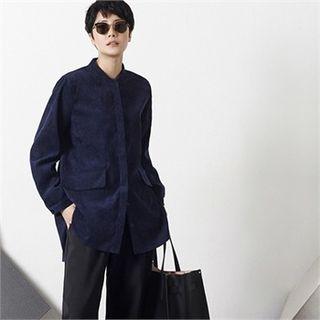 Mandarin-collar Corduroy Shirt