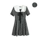 Short-sleeve Floral Wide-collar A-line Dress
