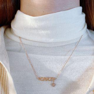 Lettering Rhinestone Pendant Stainless Steel Necklace 1852 - Rose Gold - One Size