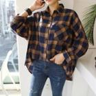 Tall Size Flannel Plaid Shirt Navy Blue - One Size