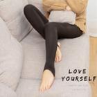 Fleece-lined Ribbed Knit Plain Tights