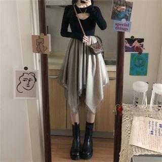 Long-sleeve Cutout Asymmetrical Mesh Dress As Shown In Figure - One Size