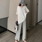 V-neck Elbow-sleeve T-shirt / Wide-leg Pants