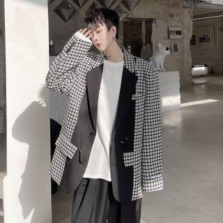 Gingham Panel Drawstring Blazer