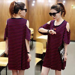Cutout-shoulder Striped Tunic