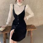 Spaghetti Strap Midi A-line Dress / Mock-neck Top