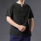 Short-sleeve Notched Linen Top