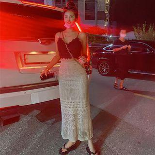 Two-way Pointelle-knit Maxi Skirt