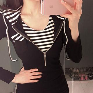 Stripe-detail Hooded Bodycon Dress