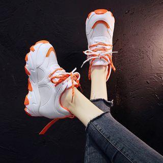 Faux Leather Platform Hidden Wedge Chunky Sneakers
