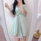 Plain Tie-hem V-neck Dress