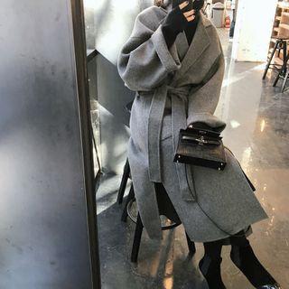 Slit-side Notch Lapel Tie-waist Coat