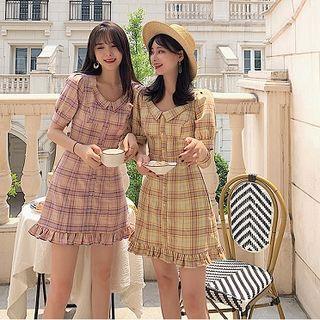 Short-sleeve Plaid A-line Dress / Top