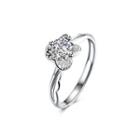 925 Sterling Silver Elegant Bright Flower Adjustable Ring With Cubic Zircon Silver - One Size