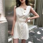 Sleeveless Buttoned Mini Dress Almond - One Size