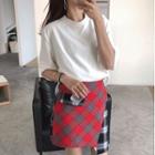 Color-block Check Asymmetric Fitted Skirt