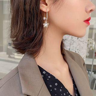 Faux Pearl Rhinestone Star Dangle Earring 1 Pair - Star & Faux Pearl - One Size