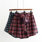Tie-front Check A-line Skirt