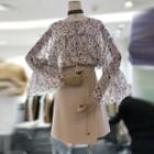 Set: Long-sleeve Floral Print Chiffon Top + A-line Skirt