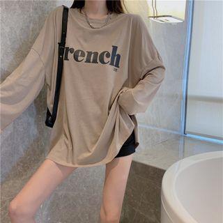 Round-neck Long Sleeve Letter Print Oversize T-shirt