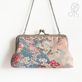 Floral Print Pouch Floral - Blue & Pink - One Size
