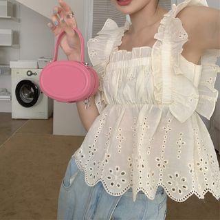 Sleeveless Eyelet Flowy Top White - One Size