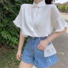 Striped Short-sleeve Blouse White - One Size