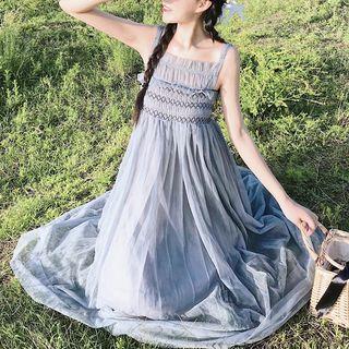 Sleeveless A-line Midi Sheer Dress