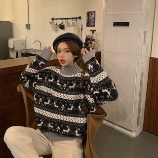 Turtleneck Long-sleeve Christmas Print Sweater