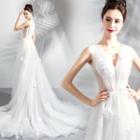 Sleeveless Trained A-line Wedding Gown