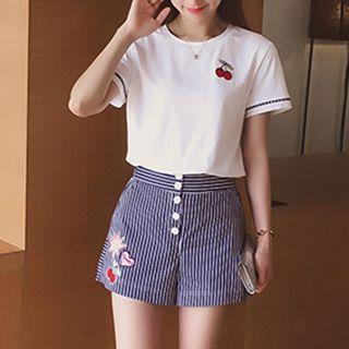 Set: Short Sleeve T-shirt + Striped Shorts