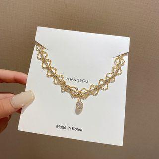 Rhinestone Alloy Choker 1 Pc - X743 - Gold - One Size