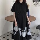 Short-sleeve Print Dress Black - One Size