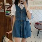 Short Sleeve Shirt / Sleeveless V-neck Denim Dress