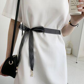 Faux Pearl Fabric Bow Slim Belt