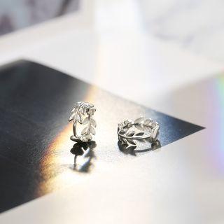 925 Sterling Silver Leaf Hoop Earring 1 Pair - Leaf Hoop Earring - One Size