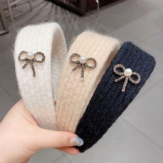 Bow Rhinestone Faux Pearl Yarn Headband
