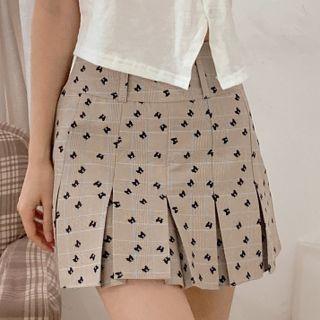 Butterfly Print Pleated Mini A-line Skirt